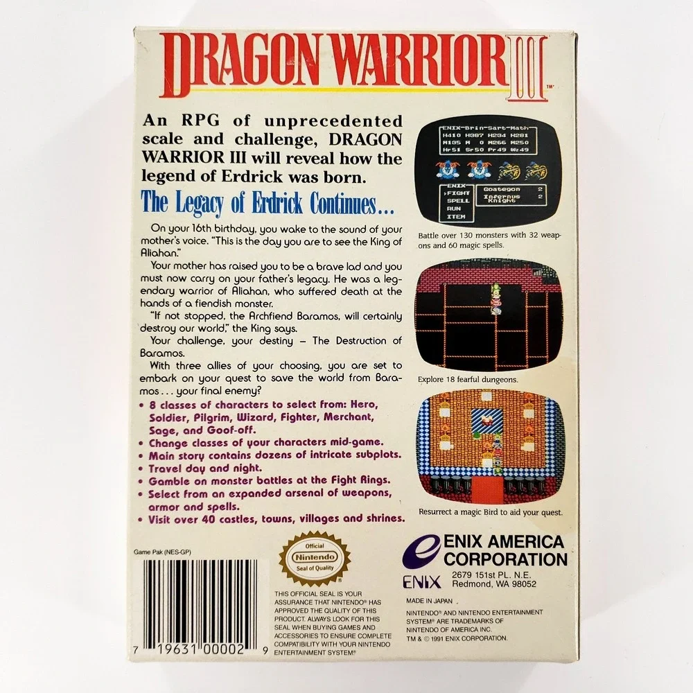 Dragon Warrior III Nintendo NES Authentic w/ Box Pristine Label No Manual Tested